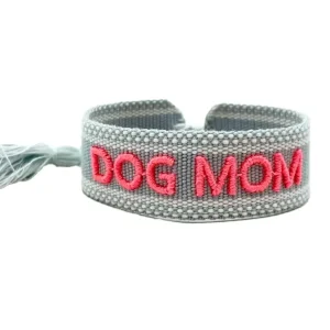Bracciale "DOG MOM" Grigio Perla e Rosa Fluo